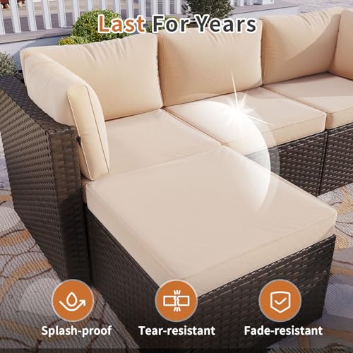 Aoxun Gartenmöbel Set Polyrattan 3-teilig mit 7,5cm dicken Kissen & Glas-Couchtisch… – Ansicht 3
