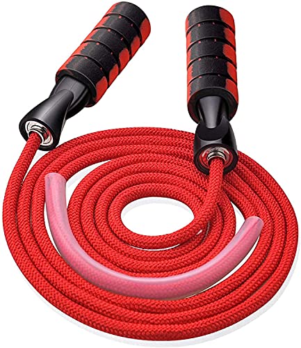OQR Weighted Jump Rope for Workout Fitness - Tangle-Free Rapid Speed Skipping Rope Adult with Soft Foam Handles, Adjustable Length Fabric Cotton Exerc