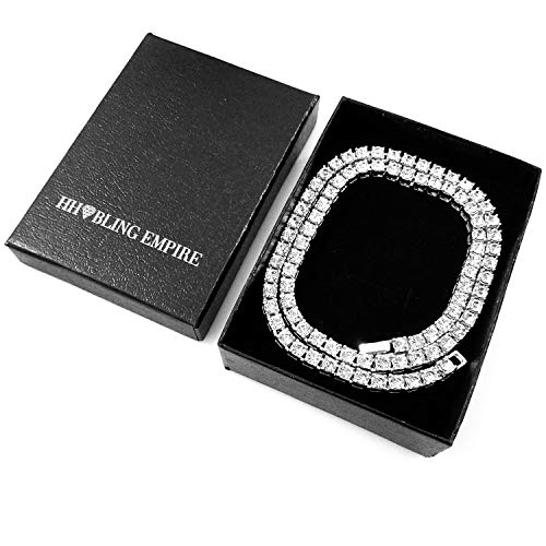 HH Bling Empire Unisex Iced Out Hip Hop Silver Gold Artificial Diamond cz Tennis Chain 16 18 20 22 24 30 Inches (1 Row - Silver, 24) - Thumbnail 6