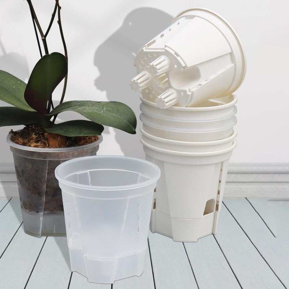 EasyByMall Lot de 5 pots de fleurs modernes en plastique avec soucoupe pour intérieur et extérieur (150 mm, transparent)