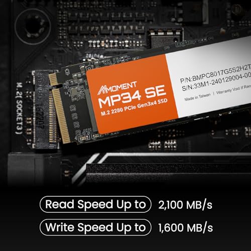 Image of MMOMENT MP34 SE 1TB PCIe Gen3 NVMe M.2 2280 Internal Solid State Drive, Gen3.0X4 Read Speed Up to 2100MB /s for Latop and PC