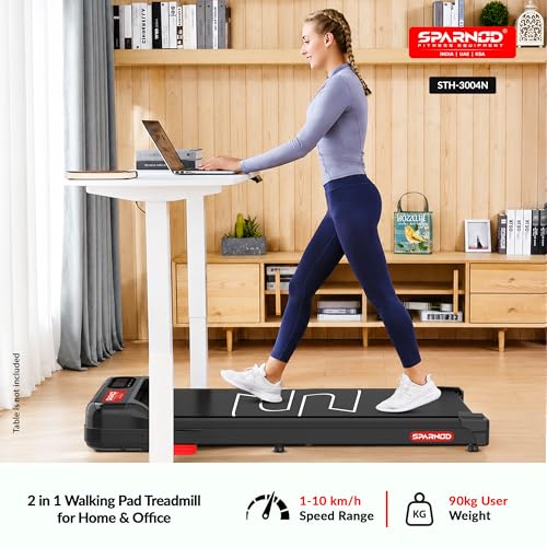 Image of Sparnod STH-3004N 2 in 1 Walking Pad Treadmill for Home Use, 1-10 km /h, Foldable Rail, 7% Incline, LED Display, Shock Absorption, 90kg Capacity for Home & Office Use