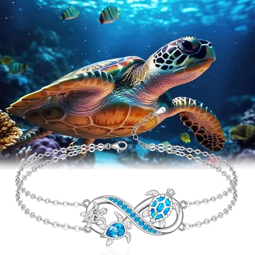 Image of Fenthring Sea Turtle Anklet Bracelets for Women Sterling Silver Ankle