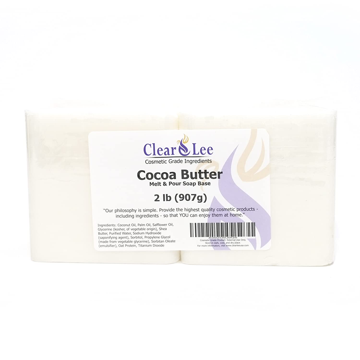 ClearLee Cocoa Butter Melt and Pour Soap Base Cosmetic Grade Natural Bar 2lb