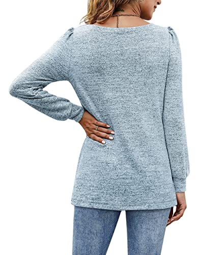Casual Tops For Women Square Neck Fshion Sweatshirts Pullover Sweaters Blue Gray Xl #TOP4
