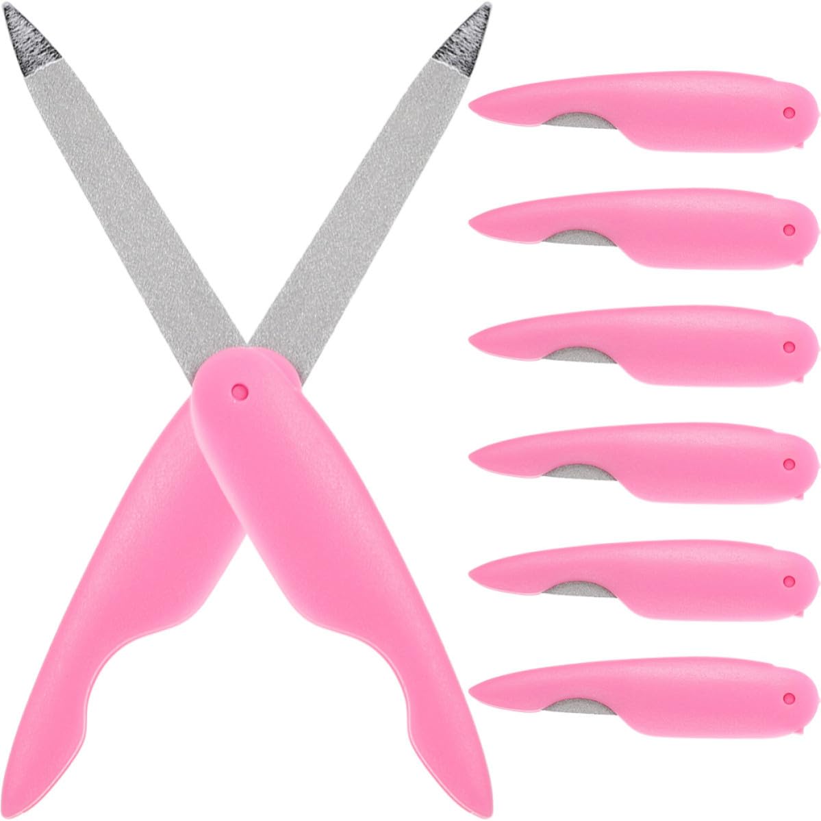 Limas de Uñas Plegables Doble Cara para Manicura Diseño Delicado 8 de Metal y Abs Portátil y Uso en Salón Casa