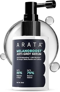 A.r..ata Anti Grey Hair & Beard Serum with 2% MelanoGray, 1.5% Silverfree™, 1% Arcolys | Boosts Melanin Production | Promotes Natural Pigmentation | Reduces Grey Hair | 30ml