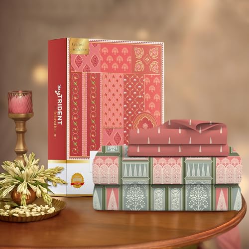 Image of MYTRIDENT Celebration Bedsheet Gifting Collection Double Size - Gharana Sage