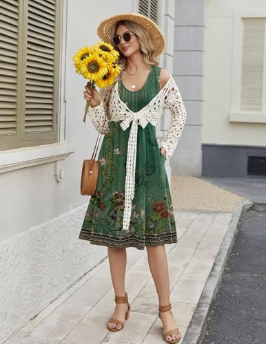 Image of Zeagoo Women Summer Casual Dresses 2026 Sleeveless Midi Pleated Tank Sundress with Pockets V Neck A Line Swing Tshirt Dress