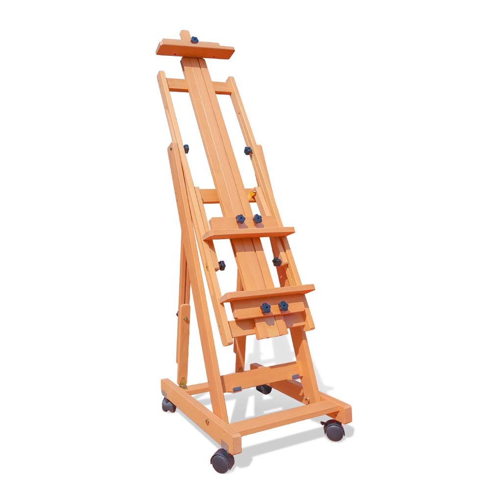 CWCQGH Display Easel Drawing Board Canvas Display Stand Large Beech Multifunction Profession Studio Easel Indoor Canvas Ad Display Stand with Wheel