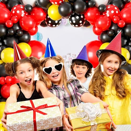 Black Yellow Red Balloon Garland Arch Kit,BTZO Balloons Arch With Red Black Dots Balloons for Birthday Party Baby Shower Decorations — view 3