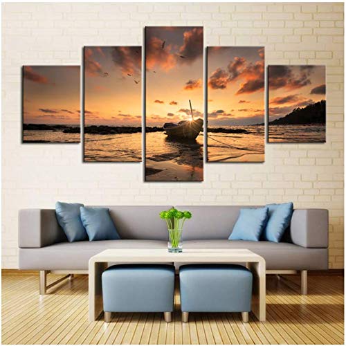 Peinture grand imprimé sur toile de bateau coucher du soleil sans cadre pour salon