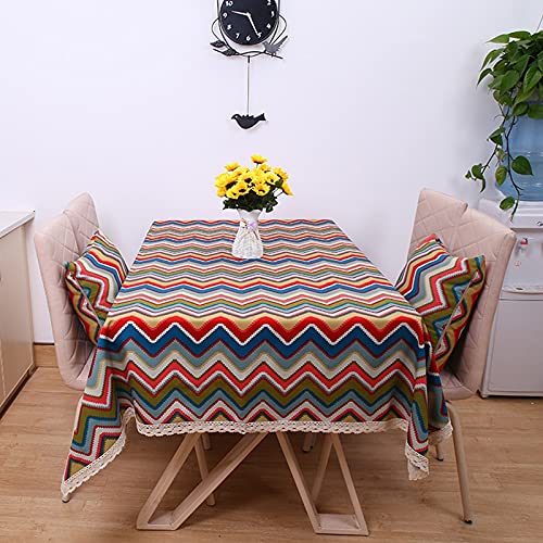 FENGJJ Linen Tablecloth Japanese Art Color Stripes Pattern Super Thick Cotton Linen Cover Washable Table Cloth for Tea Table-140 X 180CM,sddd