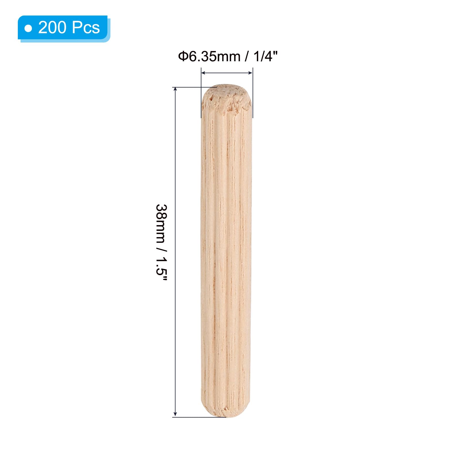 PATIKIL 1/4x1 1/2" Wooden Dowel Pins, 200Pack Wood Dried Fluted and Beveled Variety Bucket for DIY Crafts and Home Decor - Image 2