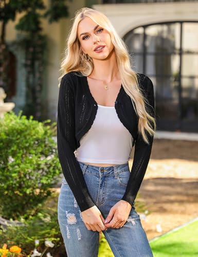 Totatuit Women's Long Sleeve Cropped Cardigan Open Front Bolero Shrugs for Dresses Fall Knit Crochet Cardigan3