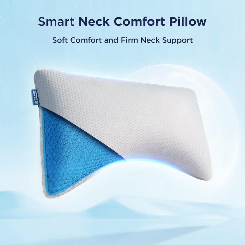 Image of The Sleep Company Smart Neck Comfort Pillow | Patented SmartGRID Technology | Adjustable Firmness | Contour Pillow | Curved Design | Neck & Shoulder Support | Ideal for Back Sleepers