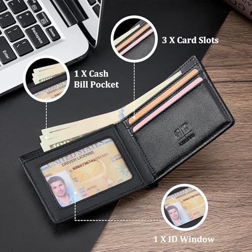 Image of Gostwo Mens Slim Bifold Wallet, RFID Blocking with ID Window & Card Slots | Faux Leather, Slim Front Pocket Fit, Multi Card Slots, RFID Privacy Protection, Gift for Men, Boy, Teen