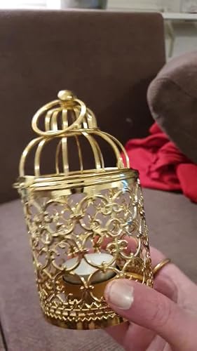 Kerzenlaterne In Vogelkäfig-Form – Goldfarben, Aus Eisen, Im Retro-Design Für Teelichter