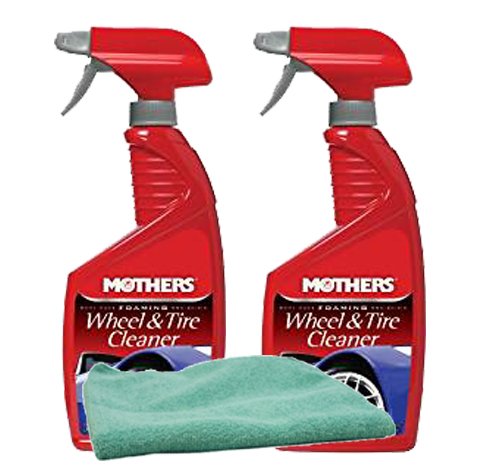Mothers Foaming Wheel & Tire Cleaner (24 oz.) Bundle with Microfiber Cloth (3 Items)
