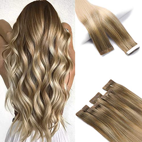 Neitsi 20inch 40 Gram Tape in Human Hair Extensions Coffee & Cream Balayage Tape in Hair Straight 20pcs (20inch, (T8A/60)P(T8A/60))