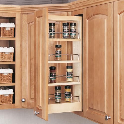 Image of Rev-A-Shelf Maple Pullout Organizer for Wall Kitchen Cabinets, Full Extension Slides & Adjustable Shelves, Min Opening Width of 5.5 inch, 448-WC-5C