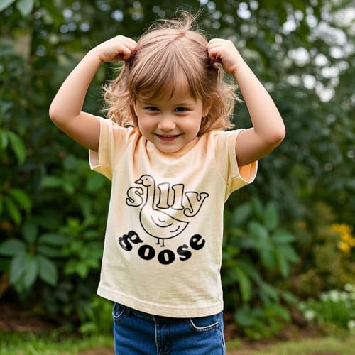 Image of Kids Short Sleeve Tees Toddler Crewneck T-Shirts Boys Girls Dino Raccoon Excavator Silly Goose Flower Girl Tops 2-7 Years