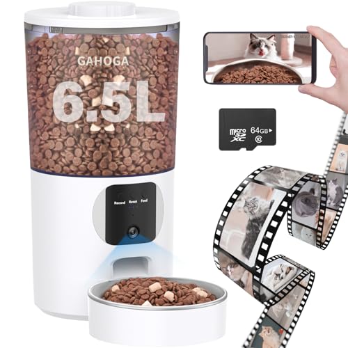 Automatic Cat Feeder with Camera and App, 6.5L 1080P HD Timed Pet Feeder, Automatic Dog Feeder with 2-Way Audio for Cats/Small Dogs, Cat Food Dispenser with Night Vision/Motion Alerts, WiFi 2.4G/5G