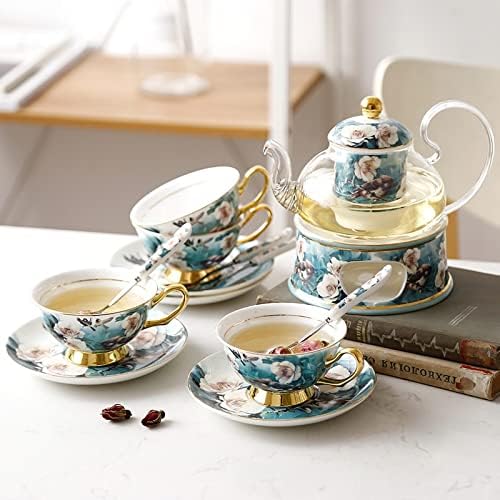 Ceramic Glass Heating Flower Teapot Set with Filter European Afternoon Tea, Insulated