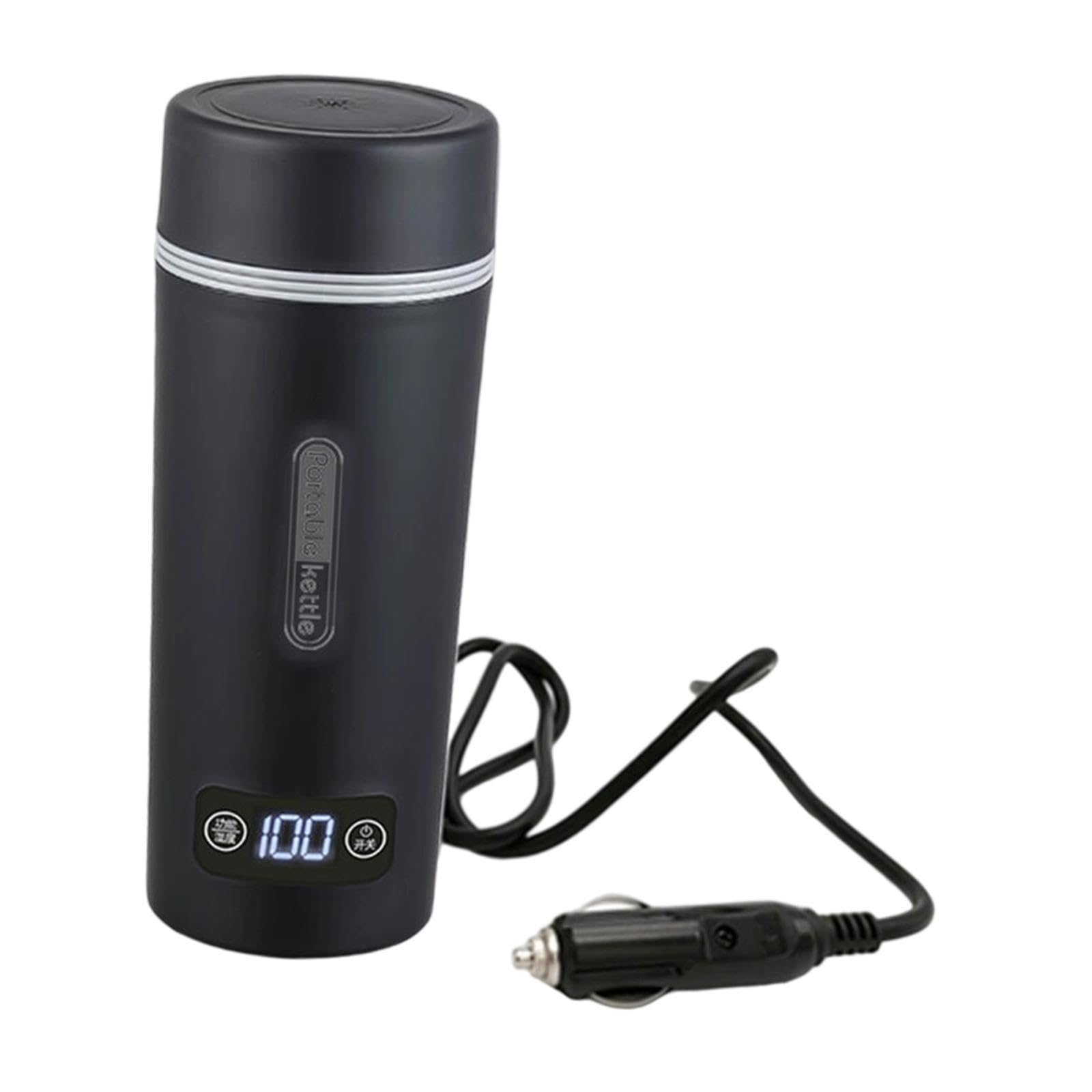 Carro Taza Calefactable Hervidor Eléctrico Botella Termo Portátil de Acero Inoxidable con Pantalla LED de Temperatura Y Diseño Compacto Adecuado para, 12 V para Coche, Individual