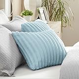 Bedsure Throw Pillow Covers - Pack of 2, 18x18 Pillow Cover, Soft, Cozy, Fluffy, Striped Design, Home Decor for Sofa, Couch, Bed, Light Blue