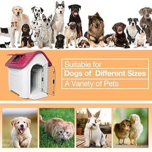 Red Sloped Roof Dog House for Small to Medium Dogs Outside, 38″ Height Plastic Puppy Shelter All Weather Pet House with Elevated-Floor Durable House with Air Vents, Up to 28lbs