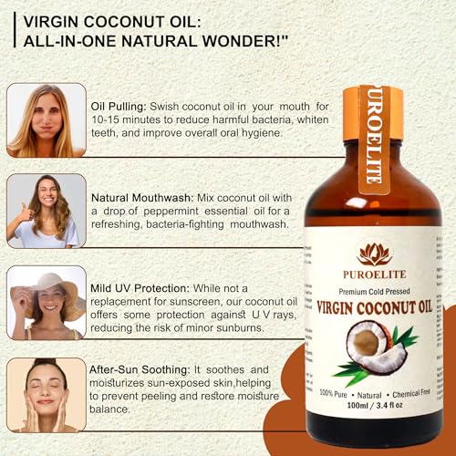 Image of Premium Cold Pressed Virgin Coconut Oil,100% Pure & Natural for Face, Hair & body Glass bottle with dropper 100 ml