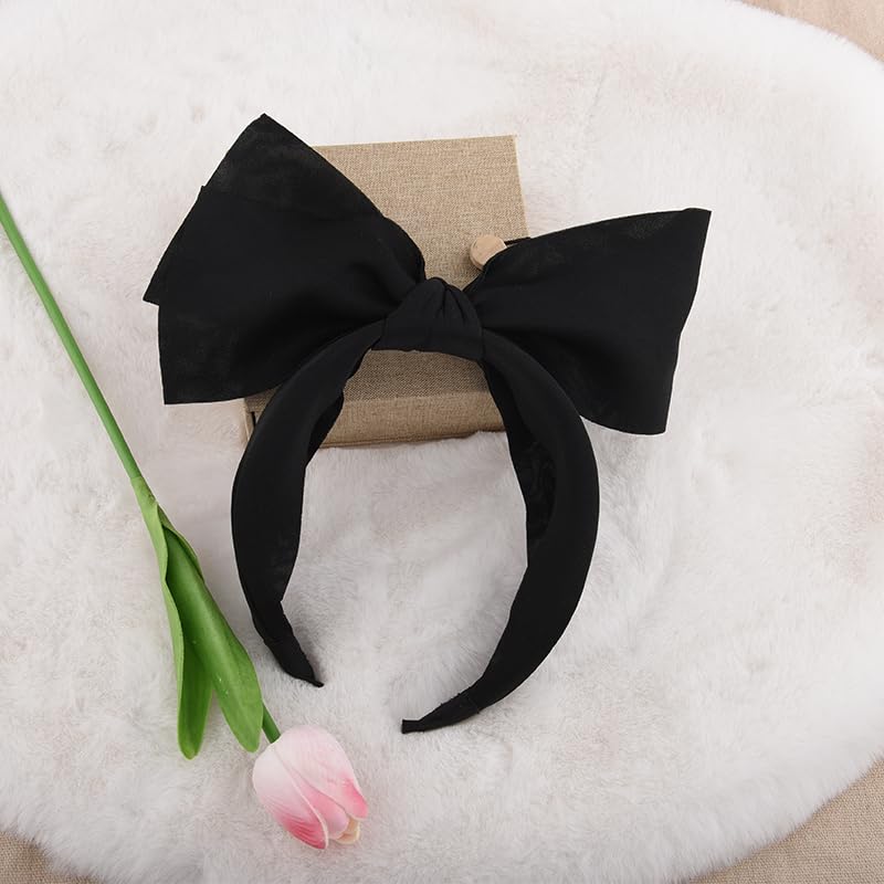 Black Bowknot Bow Knot Headband for Girls Women Wide Knotted Headbands for Women Twist Knot Hairband Top Knot Hair Band for Makeup Christmas Halloween Headbands for Women Tie Knot Headbands - Image 2