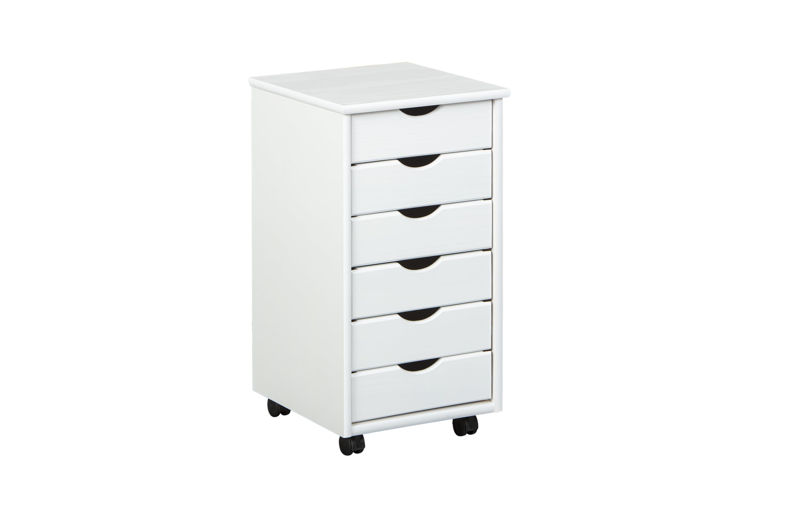 Inter Link - Piedistallo mobile - Piedistallo mobile con 6 cassetti - Piedistallo per ufficio - Mobile - Carrello mobile - Cassettiera - Legno di pino massiccio - Laccato bianco - 35 x 40 x 65 cm - Simon