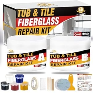 Bathtub Repair Kit, Porcelain and Fiberglass Tub Tile and Shower Kit Repair Chips Dents Cracks Scratches from Ceramic, Marble, Quartz, Resin, Acrylic (White)