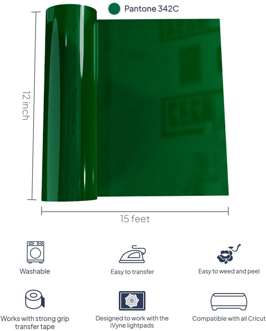 iVyne Green Vinyl Crafting Bundle: Rechargeable A4 LED Light Pad for Tracing & Weeding & 12" x15ft Green Heat Transfer Vinyl - Ideal for Cricut & Silhouette Cameo Projects