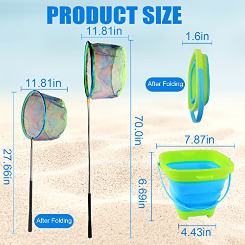 Kids Fishing Net,Foldable Sand Bucket,Telescopic Landing Net With Aluminum Handle,Collapsible Foldable Bucket 2L For Children's Beach Outdoor Fishing And Playing #TOP4
