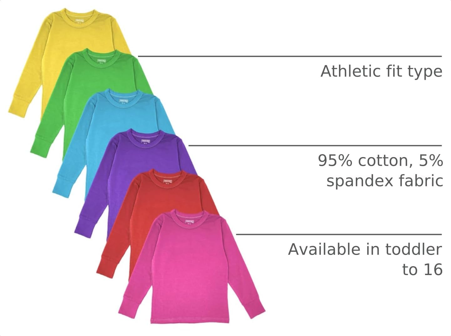 Girls/Boys/Toddler 6 Pack Athletic Performance Long Sleeve Undershirt Tops/Base Layer Cotton Stretch Shirts
