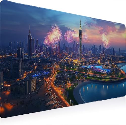 Grand bureau gaming mouse pad pour setup informatique Feux d'artifice