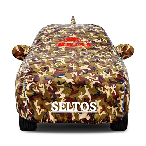 Image of Waterproof Car Cover for Kia Seltos | Dustproof, UV & Scratch Resistant Soft Cotton Lining | Triple Stitched, Mirror Pockets & Elastic Hem | Jungle