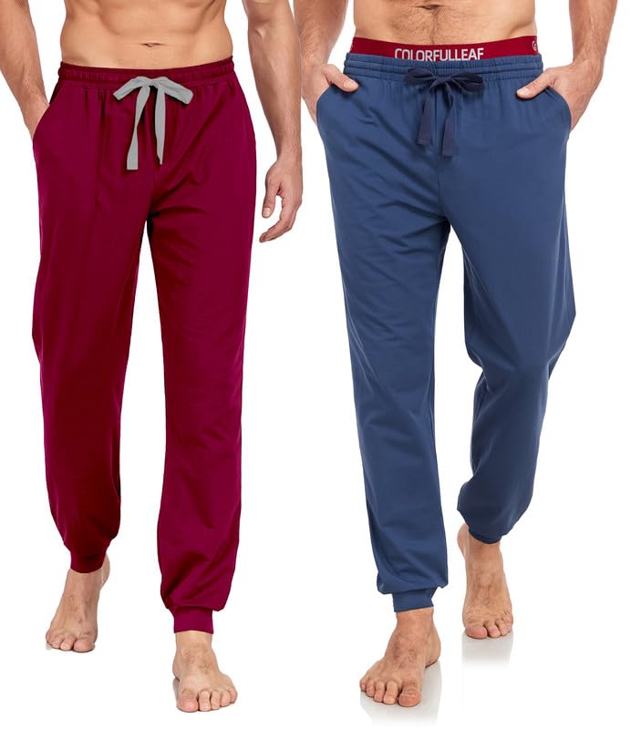COLORFULLEAF Schlafanzughose Herren Lang Baumwolle Jogginghose mit Bündchen Schlafhose Leichte Freizeithose 1/2er Pack