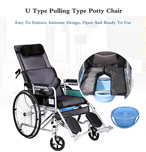 Silla de ruedas plegable ligera para adultos, frenos de mano, totalmente reclinable, cómoda solución de movilidad para parálisis cerebral y fácil transporte