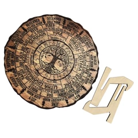 SHINEOFI Wheel Of The Year Wood Sign- Sabbats Pagan Witch Sign Tree of Life Calendar Vintage Handmade Sign Pagan Witch Sign Cover