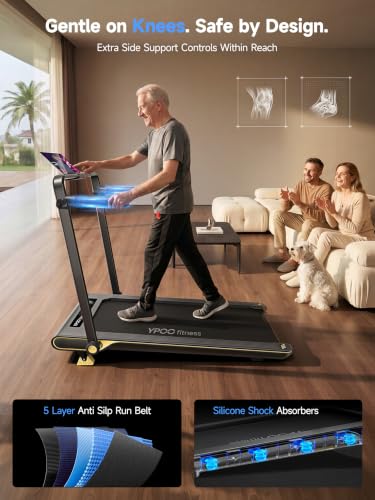 Image of YPOO Ultra Slim Walking Pad Treadmill with 14% Incline, Under Desk Walking Pad with Auto-Maintenance System Belt, Smart App & Remote Control, Portable Treadmill for Home Office, 350LBS Capacity