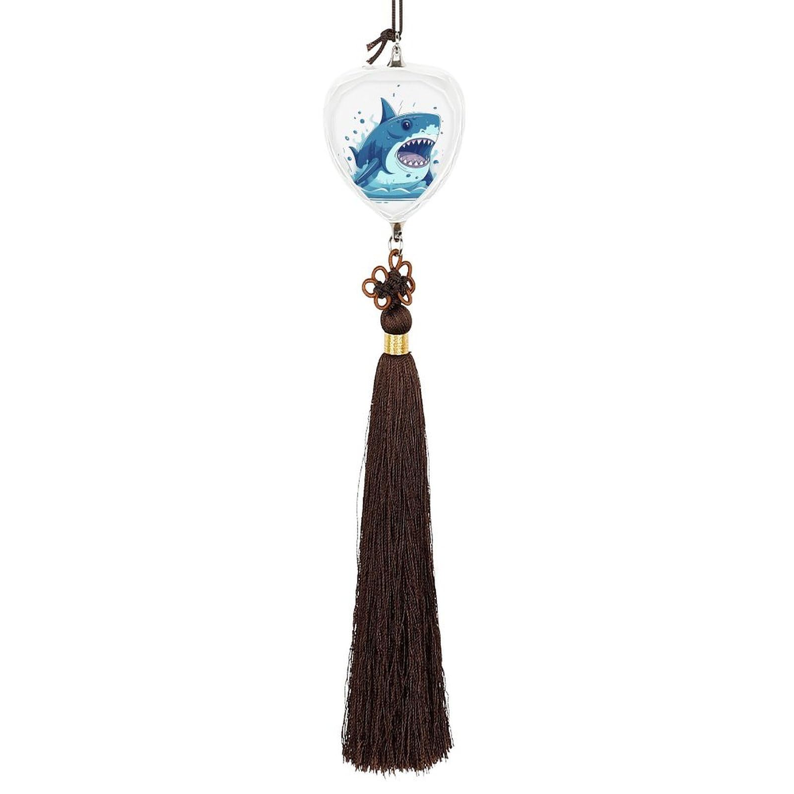Crystal Car Pendant Charms Love Crystal Rear View Mirror Charms Cartoon Shark Auto Hanging Interior Ornament Pendant Car Interior Accessories for Women Men Auto Decor