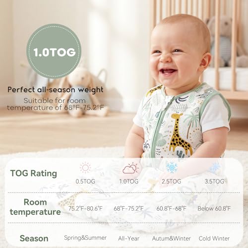 Image of Yoofoss Baby Sleep Sack 0-6 Months TOG 1.0 Baby Wearable Blanket, 2 Pack 100% Organic Cotton Infant Toddler Sleeping Sack 2-Way Zipper Lightweight Sleep Sack