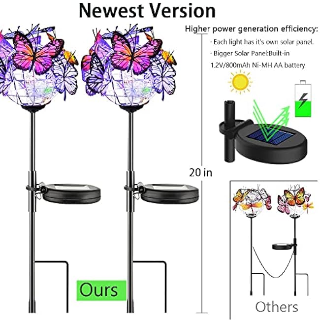 Outdoor Solar Lights 2 Pack, Solar Garden Lights with 18 Butterflies Decoration Outdoor Lamps, Waterproof Butterfly Flower Lights for Patio Yard Lawn Garden Decor, Gifts for Mom Women