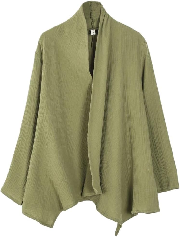 Amazhiyu Women's Cotton Gauze Draped Open Cardigan Summer Casual Asymmetric Tops - Image 4