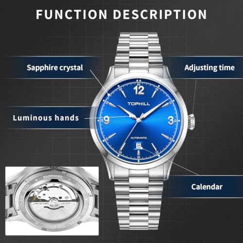 Image of TOPHILL Men Watches Automatic Mechanical Watches - Dive, GMT, Chronograph & Dress Styles | 316L Stainless Steel, Sapphire Crystal, Ceramic Bezel | 5ATM-300M Waterproof with Super Luminous | Classic Business & Sport Casual