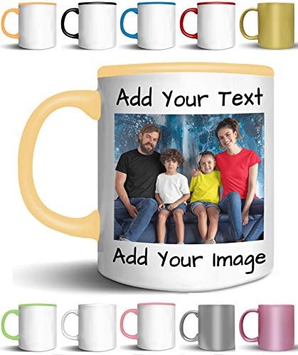 Custom Coffee Mugs - ADD YOUR NAME TEXT LETTERS or PHOTOS - Personalized Ceramic Cups with Text, Picture, Logo - Monogram Novelty Mug